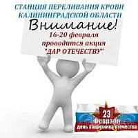 На Станции переливания крови Калининградской области пройдет ежегодный донорский марафон, посвященная Дню защитника Отечества